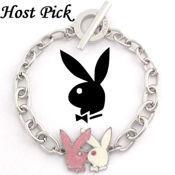 PLAYBOY Jewelry - Playboy Bracelet Kissing Bunny Pink Enamel Crystal Toggle Clasp y2k NEW NWT NIB